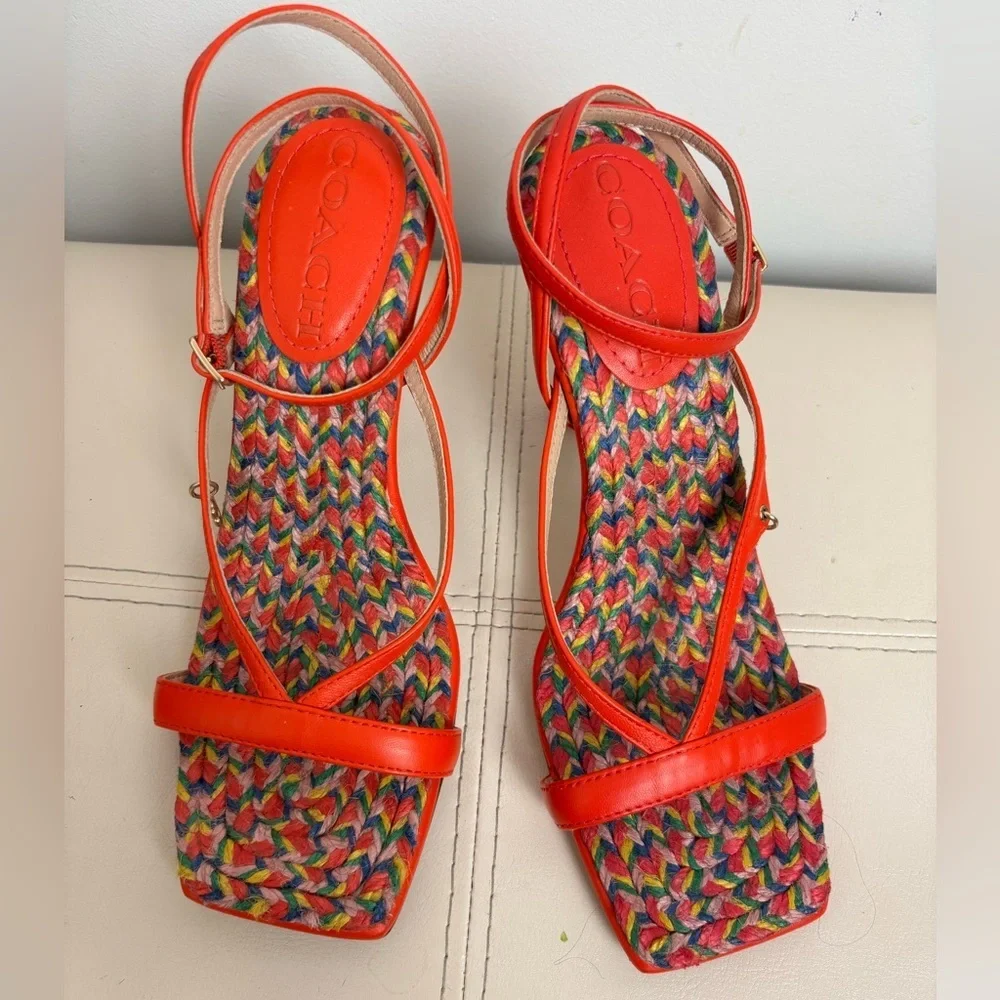 Coach Women's Kaia Leather Sandal In Red Orange Size 6 NWOT